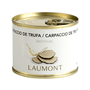 conserve de 100 grammes de carpaccio de truffe d'été Tuber aestivum de chez Laumont prêt à consommer