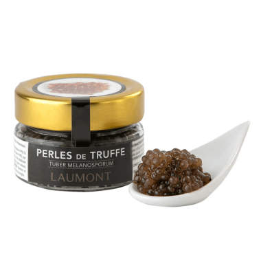 boite de 50 grammes de perles de truffe noire Tuber melanosporum de chez Laumont