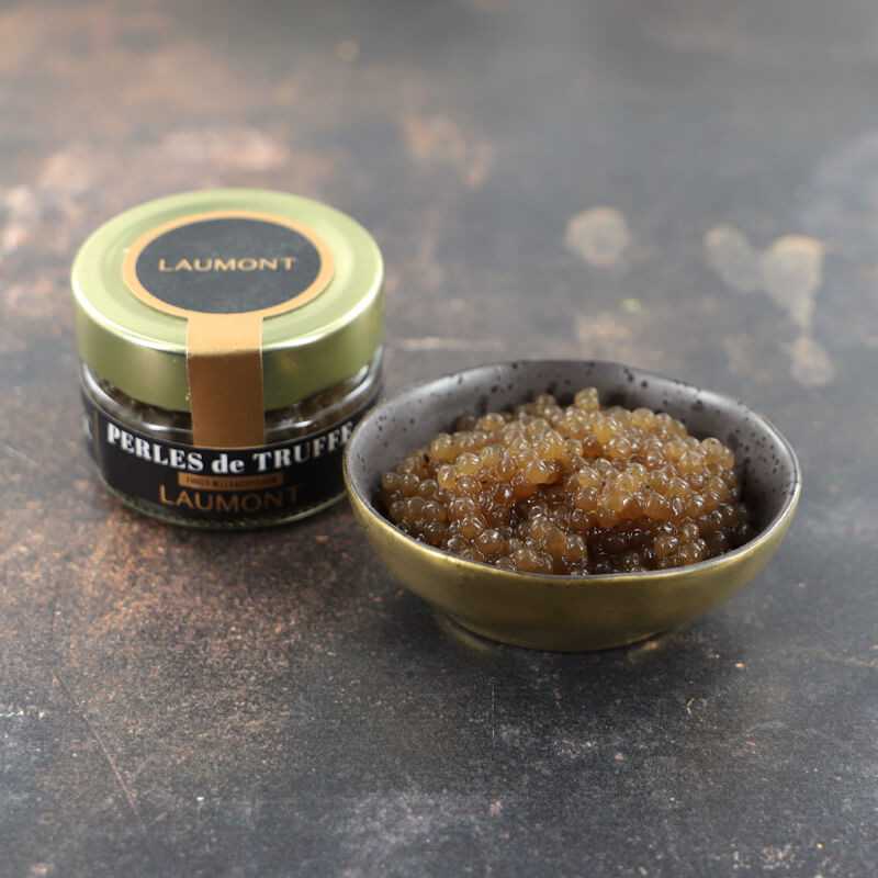 boite de 50 grammes de perles de truffe noire Tuber melanosporum de chez Laumont