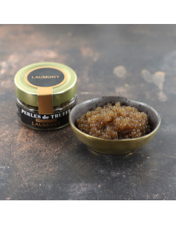boite de 50 grammes de perles de truffe noire Tuber melanosporum de chez Laumont