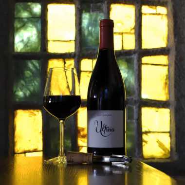 bouteille de 75 cl et un verre de vin rouge du Bierzo, Ultreia Saint Jacques