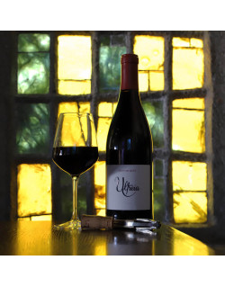 bouteille de 75 cl et un verre de vin rouge du Bierzo, Ultreia Saint Jacques