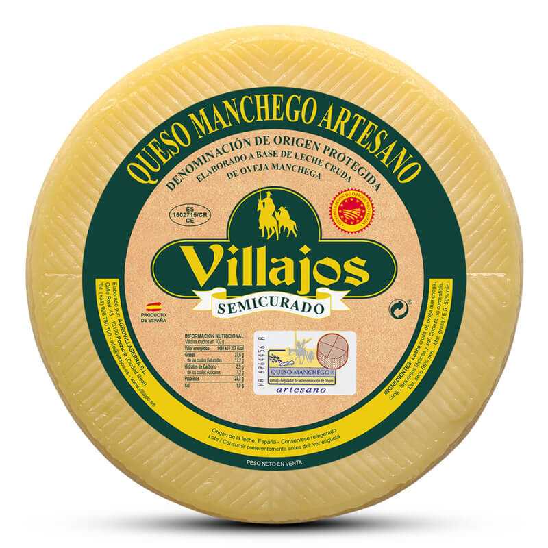 Manchego AOP Semicurado, affiné 3 à 6 mois, entier (2 kg) au lait cru de brebis.
